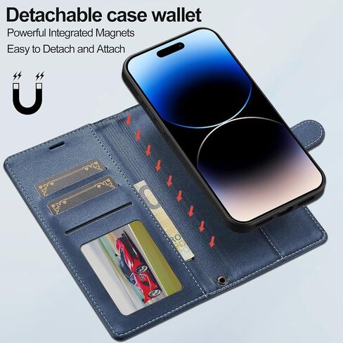 HAII for iPhone 16 Case, 2 in1 Multifunctional Detachable Wallet Phone Case for Men Women with RFID Blocking Card Holder Wrist Strap Shockproof Protective Case for iPhone 16 (Blue) in Saudi Arabia