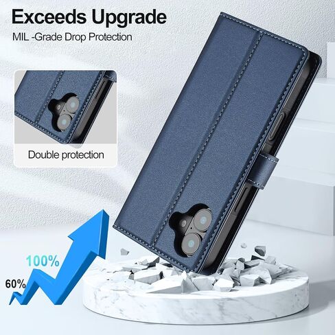 HAII for iPhone 16 Case, 2 in1 Multifunctional Detachable Wallet Phone Case for Men Women with RFID Blocking Card Holder Wrist Strap Shockproof Protective Case for iPhone 16 (Blue) in Saudi Arabia