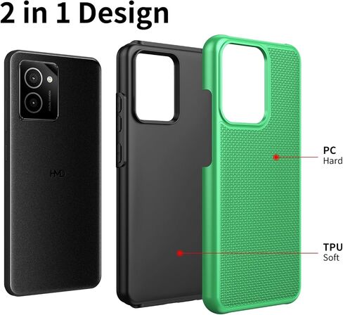 Ailiber for HMD Vibe TA-1590 Case, with Screen Protector, Dual Layer Shockproof Protective, Silicone Bumper Non Slip Back, Heavy Duty Rugged Cell Phone Cover for HMD Vibe N159V-Green in Saudi Arabia