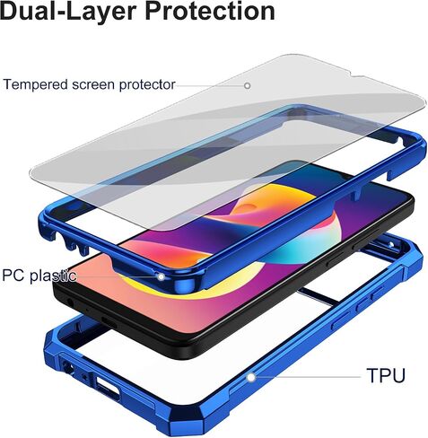 Ailiber for TCL K24 T434D Cell Phone Case, with Screen Protector, Dual Layer Shockproof Bumper, Clear Transparent Anti Yellowing, Slim [Scratch-Resistant] Cover for TCL K24-Blue in Saudi Arabia