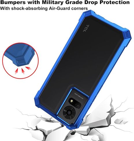Ailiber for TCL K24 T434D Cell Phone Case, with Screen Protector, Dual Layer Shockproof Bumper, Clear Transparent Anti Yellowing, Slim [Scratch-Resistant] Cover for TCL K24-Blue in Saudi Arabia