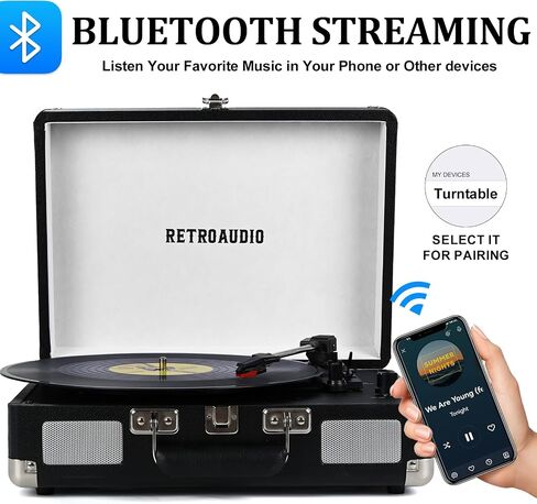 Vinyl Record Player 3-Speed Bluetooth Portable Suitcase Belt-Driven Record Player with 2 Built-in Stereo Speakers Vinyl Vintage Turntable Phonograph Records Player with RCA Line Out, AUX Out in Kuwait