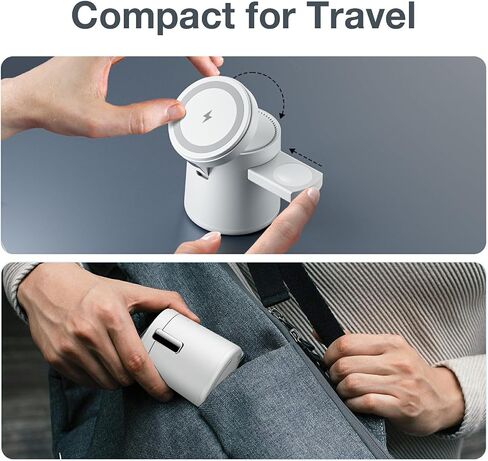 2025 ترقية محطة شحن 3 في 1 لشاحن Apple MagSafe، حامل شحن لاسلكي محمول قابل للتعديل، قاعدة شحن لاسلكية سريعة لهاتف iPhone 16 15 14 13 12 Pro Max وApple Watch AirPods (أبيض) in Saudi Arabia