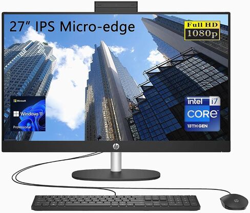 كمبيوتر HP Newest Business 27 الكل في واحد، شاشة 27 بوصة FHD، Intel Core i7-1355U، ذاكرة الوصول العشوائي 64 جيجابايت، 1 تيرابايت PCIe SSD، كاميرا تعمل بالأشعة تحت الحمراء، لوحة مفاتيح سلكية وماوس، HDMI، RJ-45، Wi-Fi 6، بلوتوث، Windows 11 برو، أسود in Saudi Arabia