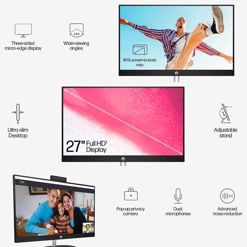 كمبيوتر HP Newest Business 27 الكل في واحد، شاشة 27 بوصة FHD، Intel Core i7-1355U، ذاكرة الوصول العشوائي 64 جيجابايت، 1 تيرابايت PCIe SSD، كاميرا تعمل بالأشعة تحت الحمراء، لوحة مفاتيح سلكية وماوس، HDMI، RJ-45، Wi-Fi 6، بلوتوث، Windows 11 برو، أسود in Saudi Arabia