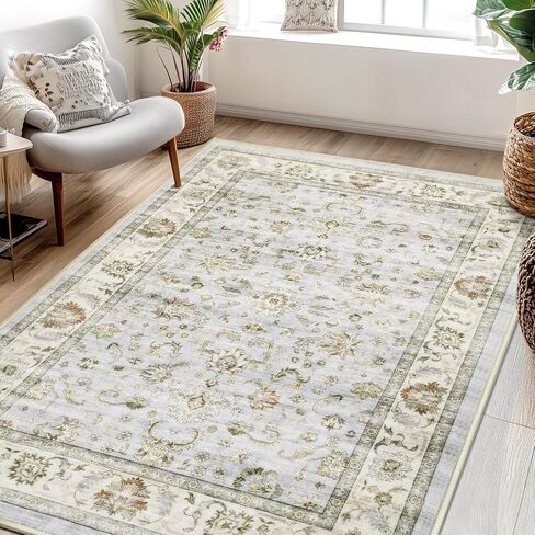 5x7 Bathroom Rugs, Boho Area Rugs Machine Washable for Living Room Bedroom, Non Slip Water Repellent Floor Carpet, Vintage Rug for Entryway Bedroom Kitchen Dining, Yellow in Saudi Arabia