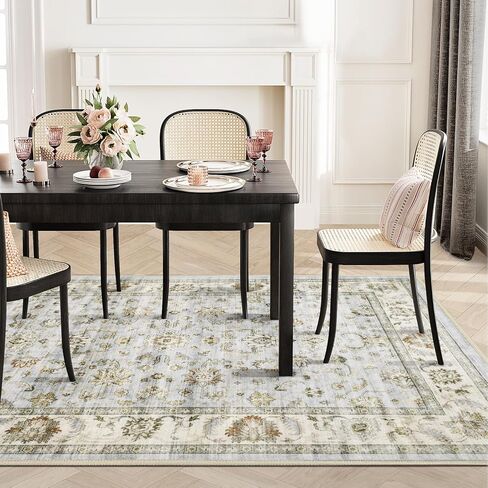 5x7 Bathroom Rugs, Boho Area Rugs Machine Washable for Living Room Bedroom, Non Slip Water Repellent Floor Carpet, Vintage Rug for Entryway Bedroom Kitchen Dining, Yellow in Saudi Arabia