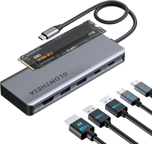 M.2 NVMe Enclosure USB C Hub بسرعة 10 جيجابت في الثانية لجهاز Mac MacBook PS5 Steam Deck Laptop، محطة إرساء مع USB 3.2 Gen2، 4K@60 هرتز HDMI، 2280/2260/2242/2230 m2 قارئ SSD خارجي، 100 وات PD in Kuwait