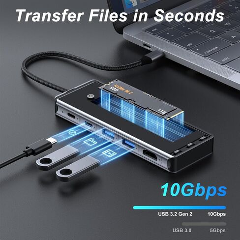 M.2 NVMe Enclosure USB C Hub بسرعة 10 جيجابت في الثانية لجهاز Mac MacBook PS5 Steam Deck Laptop، محطة إرساء مع USB 3.2 Gen2، 4K@60 هرتز HDMI، 2280/2260/2242/2230 m2 قارئ SSD خارجي، 100 وات PD in Kuwait