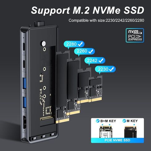 M.2 NVMe Enclosure USB C Hub بسرعة 10 جيجابت في الثانية لجهاز Mac MacBook PS5 Steam Deck Laptop، محطة إرساء مع USB 3.2 Gen2، 4K@60 هرتز HDMI، 2280/2260/2242/2230 m2 قارئ SSD خارجي، 100 وات PD in Kuwait