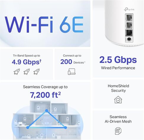 نظام TP-Link Deco AXE4900 ثلاثي الموجات WiFi 6E Mesh WiFi (Deco XE70 Pro) | منافذ 2.5G WAN/LAN | واي فاي بسرعة 4.9 جيجابت في الثانية | 7,200 قدم مربع. تغطية قدم | قم بتوصيل ما يصل إلى 200 جهاز | نطاق 6 جيجا هرتز الجديد | 3 عبوات | إصدار 2024 in Saudi Arabia