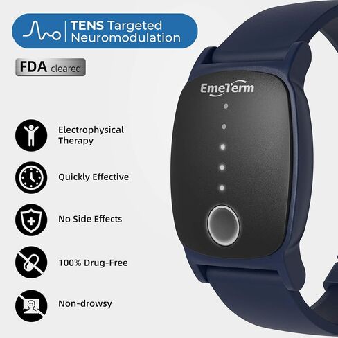 EmeTerm Explore - سوار معصم Galaxy Black مضاد للغثيان حاصل على موافقة إدارة الغذاء والدواء الأمريكية (IP67)، مقاوم للماء أثناء السفر، غثيان السفر، تخفيف القيء، قابل لإعادة الشحن، تصميم حزام كلاسيكي، لا يوجد جل خالٍ من المخدرات بدون آثار جانبية in Kuwait