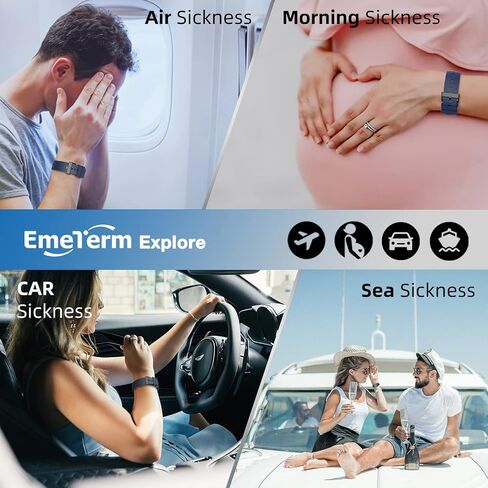 EmeTerm Explore - سوار معصم Galaxy Black مضاد للغثيان حاصل على موافقة إدارة الغذاء والدواء الأمريكية (IP67)، مقاوم للماء أثناء السفر، غثيان السفر، تخفيف القيء، قابل لإعادة الشحن، تصميم حزام كلاسيكي، لا يوجد جل خالٍ من المخدرات بدون آثار جانبية in Kuwait
