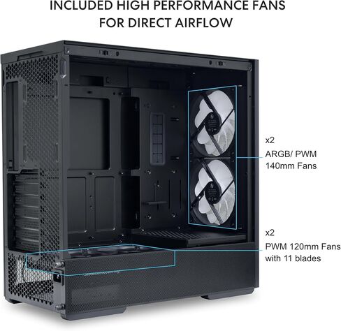 حافظة كمبيوتر LIAN LI LANCOOL 207 ATX، حافظة كمبيوتر ألعاب RGB، هيكل برجي مزود بألواح شبكية محسنة لتدفق الهواء مع 2x140 مم ARGB، مراوح PWM 2x120 مم مثبتة مسبقًا، منفذ USB من النوع C، لوحة جانبية من الزجاج المقسى (أسود) in Saudi Arabia