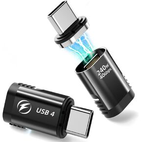 240W USB C Magnetic Adapter 2Pack, Magnetic USB C Adapter 24pin Straight with PD 240W USB4 40Gbps Data Transfer 8K 60HZ Video for Thunderbolt 3/4, iPhone 15 MacBook Pro/Air, PS5 PSVR2, Black