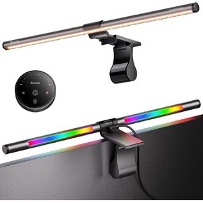 Quntis RGB Pro+ Monitor Light Bar with Remote, 15 Modes Gaming Backlight, 4 Colors & Brightness Dimmable Fronlight, 20" Ra95 Eye-Care Monitor Lamp, No Screen Glare, Upgraded Clip for All Monitor