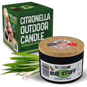 Bug Stuff All-Natural Outdoor Citronella Candle, 100% Organic Bug Candle with Fresh Citrus Scent, Perfect for Outdoor Patio & Camping Accessories, Keeps All Insects Away, Made in The USA (1)