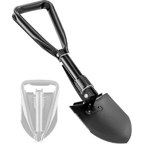 Camping Shovel, 18.5'' Digging Shovel Portable Ergonomic High Carbon Steel Folding Shovel for All Occasions Outdoor Camping Hiking Garden(Black/Silver)