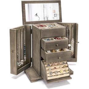 Emfogo Standing Jewelry Armoire, 7 Drawers & 2 Side Doors Jewelry Amoire Cabinet Standing with Top Flip Makeup Mirror, Jewelry Chest Jewelry Boxes