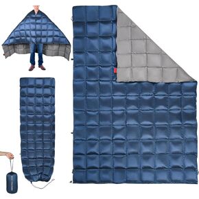 Down Camping Blanket, Muti-Use Outdoor Travel Blanket, Puffy Sleeping Bag Blanket, Waterproof Packable Backpacking Quilt for Camping, Travel, Airplane, Hiking, Picnic, 55''x79''