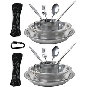 Mess kit Camping Person, Camping Kitchen Set, Camp Utensil Set, Picnic Set, Camping Dish Set, Stainless Steel Dinnerware Set, Plate Bowl Cup Set Person, Backpacking Dish Utensil, Camping Mess Kit