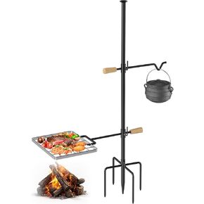 Campfire Grill Grate with Swivel Handle, Fire Pit Grill Grate Campfire Cooking Equipment with Heavy Duty Steel, For Outdoor Barbecue Camping and Cooking, Black