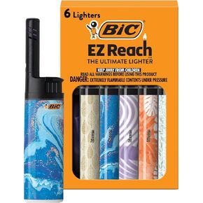 ولاعة شمعة EZ Reach من بيك، الولاعة المثالية مع عصا للشموع، ديكور منزلي، تصميمات متنوعة، عبوة من 6 ولاعات