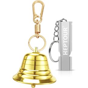 Loud Bear Bell with Emergency Whistle Set for Hikers, Solid Brass Bear Bells with Silencer，Emergency Whistles and Carabiner for Hiking/Survival/Camping/Climbing/Boating