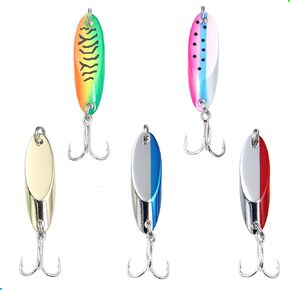 5pcs Fishing Lures Casting Spoon Lure Fishing Spoons Lures Trout Lure Bass Lure Crappie Lure Pike Lure Walleye Lure for Saltwater and Freshwater with Tackle Box 1/4oz 3/4oz