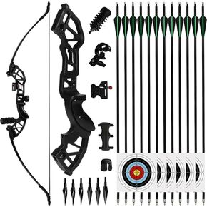 51" Archery Takedown Recurve Bow and Arrow Adult Set, 40lb Long Bows for Hunting Adult Beginner with 12 Arrows (Black)