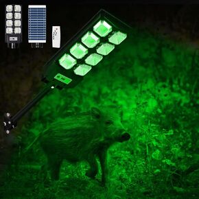 Outdoor Hog Lights for Night Hunting, Green Feeder Light for Hogs, Coyote, Deer, Solar Powered Motion Activated Hunting Light with Remote Control
