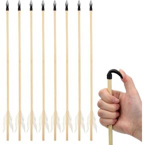 8 Pcs Wooden Feather Arrows Soft Rubber Tips, 17 Inch Handmade Wooden Toy Arrow for Kids and Beginners, Archery Bows Outdoor Play Cosplay Costume Decoration