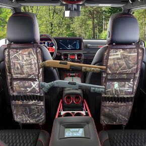 2 Pack Tactical Seat Back Gun Rack, Truck Gun Rack for Hunting Gear, Camo Gun Holder for Car with Storage Pockets, Automotive Gun Racks for Hunting Rifles/Shotguns, Hunting Gift for Men