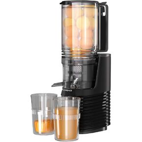 Cold Press Juicer, 350W Masticating Juicer with 5.4" Large Feed Chute Fit Whole Fruits & Vegetables, Cold Press Electric Juicer Machines with High Juice Yield, Easy to Clean, BPA Exclude-Black.
