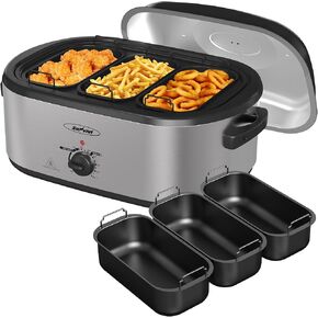 Sunvivi Electric Roaster Oven 26QT with 3 Buffet Server for 28lb Big Turkey | Electric Roaster Pan with Self-Basting Lid, 150-450°F Temp Control, Defrost & Warm Functions, Removable Pan Rack Easy Cleanup in Saudi Arabia