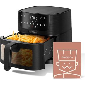 Air Fryer 8-in-1 with 6.3 Qt Capacity and Easy View Windows, Max 400F, 95% Less Oil, 100+ Recipes, Shake Reminder, Nonstick Basket for Roast, Bake, Dehydrate, Reheat, Broil-CT03