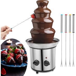 Chocolate Fountain, 4 Tier Chocolate Fondue Fountain Electric Melting Machine for Parties, Nacho Cheese, Ranch, Sauce, Wedding, Chocolate Fountain Machine with 4pcs Stainless Steel Forks(4 LB)