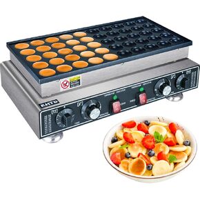 Mini Pancake Maker Machine, 50PCS Electric Nonstick Dutch Pancake Maker 110V 1600W, Commercial Muffin Maker with 2 Thermostats & 2 Timers Separate Control for Home Restaurant (12"D×21"W×7"H)