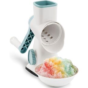 KEOUKE Rotary Ice Shaver with Handle Manual Hand Crank Snow Cone Maker Machine Qucik Shaved Ice Maker with Suction Feet, All Ice Cubes Fitted, White