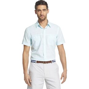 IZOD Men's Saltwater Dockside Chambray Short Sleeve Button Down Solid Shirt