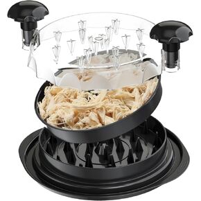 Chicken Shredder Large Chicken Breast Shredder Tool with Compartment, Transparent Lid Visible Meat Shredder Machine, Anti-Slip Strip, Ergonomic Handle , Suitable for Pork Beef Chicken(Black)