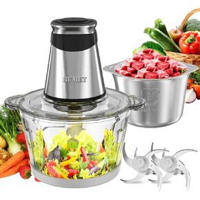 Electric food processor vegetable chopper 500W 2x8cup bowls 2 bi-layer 4 blades Small Food chopper Electric Meat grinder for home use,Mincing, and Puree for kitchen aid, baby foot, pet food by BUMET