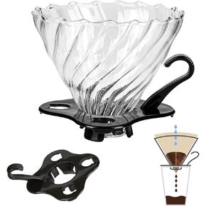 V60 Pour Over Coffee Dripper,02 Coffee Filter For 1-4 Cups.Reusable Coffee Maker,60°Heat-Resistant Glass Coffee Cone