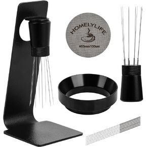 WDT Tools Espresso Puck Screen, 53mm Espresso Accessories Kit - 150μm Puck Screen Set, 0.25mm 316 Stainless Steel 8 Needles Coffee Distribution Stirrer, Portafilter Dosing Ring for Barista Black