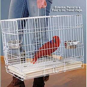 Large 24"x16.5"x20.5"H Durable Metal Travel or Veterinary Easy Collapsable Parrot Bird Carrier Beaks Proof Carrier Cage Easy Clean Pull Out Tray Stainless Steel Feeder Bowls Natural Wooden Perch