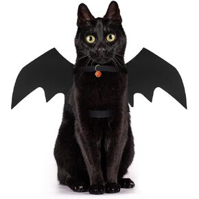 Cat Halloween Costumes, Cat Costumes, Small Dog alloween Costumes - Bat Wing with Pumpkin Bell for Pet Halloween Cosplay Party Dress Up Accessories