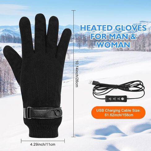 قفازات USB ساخنة للرجال والنساء، قفازات تدفئة شتوية دافئة لتدفئة اليدين بالكامل مع 3 درجات حرارة قابلة للتعديل، قفازات حرارية تعمل باللمس الكهربائية، قفازات كتابة للكمبيوتر المحمول قابلة للغسل (أسود) in Kuwait