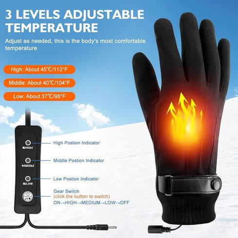 قفازات USB ساخنة للرجال والنساء، قفازات تدفئة شتوية دافئة لتدفئة اليدين بالكامل مع 3 درجات حرارة قابلة للتعديل، قفازات حرارية تعمل باللمس الكهربائية، قفازات كتابة للكمبيوتر المحمول قابلة للغسل (أسود) in Kuwait