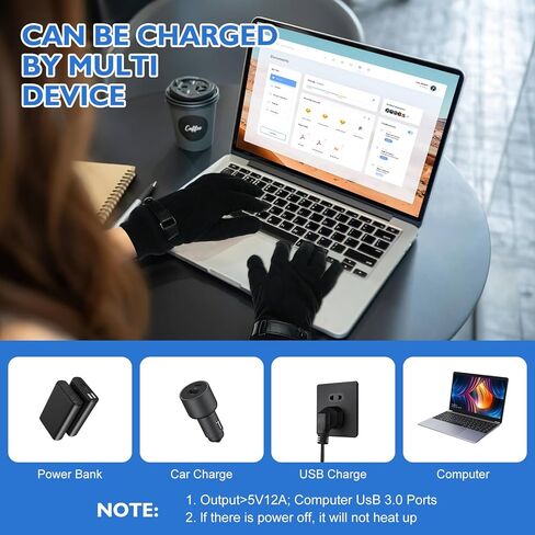قفازات USB ساخنة للرجال والنساء، قفازات تدفئة شتوية دافئة لتدفئة اليدين بالكامل مع 3 درجات حرارة قابلة للتعديل، قفازات حرارية تعمل باللمس الكهربائية، قفازات كتابة للكمبيوتر المحمول قابلة للغسل (أسود) in Kuwait