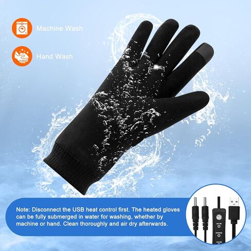 قفازات USB ساخنة للرجال والنساء، قفازات تدفئة شتوية دافئة لتدفئة اليدين بالكامل مع 3 درجات حرارة قابلة للتعديل، قفازات حرارية تعمل باللمس الكهربائية، قفازات كتابة للكمبيوتر المحمول قابلة للغسل (أسود) in Kuwait